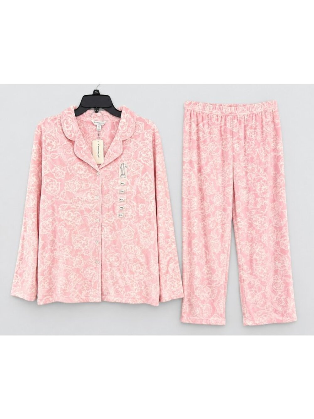 Charter Club Womens Size XXL Pink Flannel Pajamas Set   Notch Collar Floral NEW